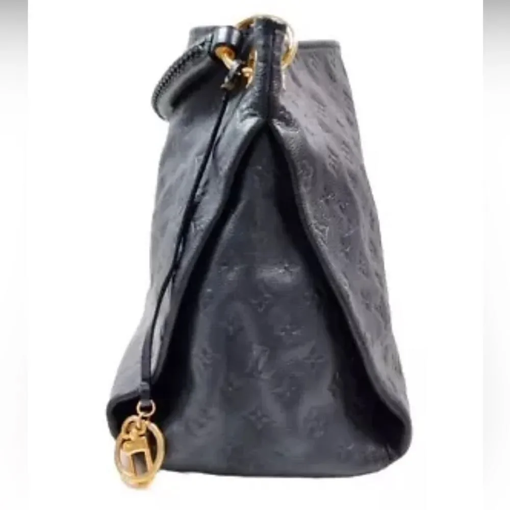 Auth Louis Vuitton Artsy Shoulder Bag MM Deep Navy Blue Leather Boho Monogram